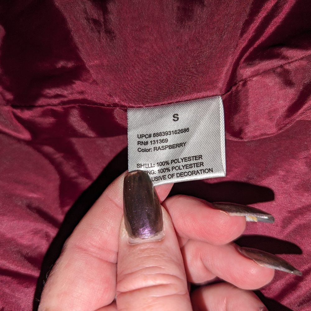 Raspberry Colored,Lined Jacket Button And Zip Clo… - image 3